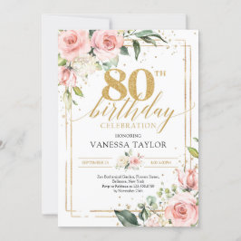 Boho rosafärgade rosor eukalyptus 80-årsdag inbjudningar