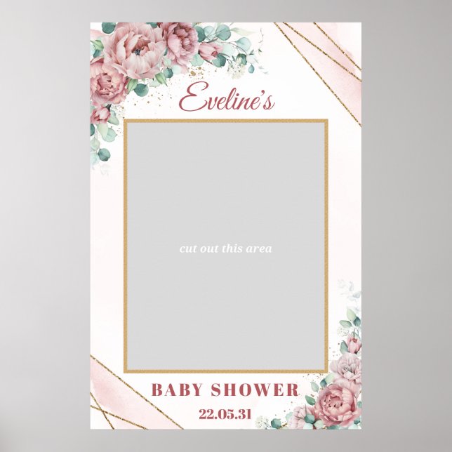 Boho rosafärgade rosor guld baby shower fotorekvis poster (Framsidan)