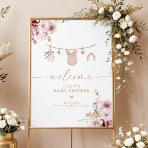 Boho rosé floral klädstreck baby shower välkomstsk poster