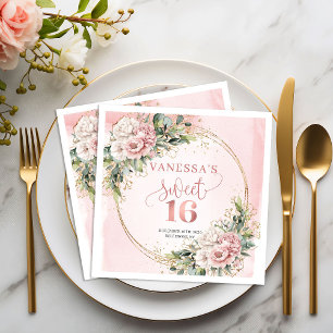Boho Rose Gold Blommiga Sweet Sixteen Servetter