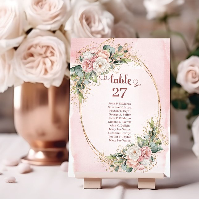 Boho Rose Gold Blommor Eukalyptus Bordnummer Bordsnummer (Boho Rose Gold Flowers Eucalyptus Table Number)