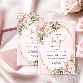 Boho Rose Gold Floral Eucalyptus Girl Baby Shower  Inbjudningar