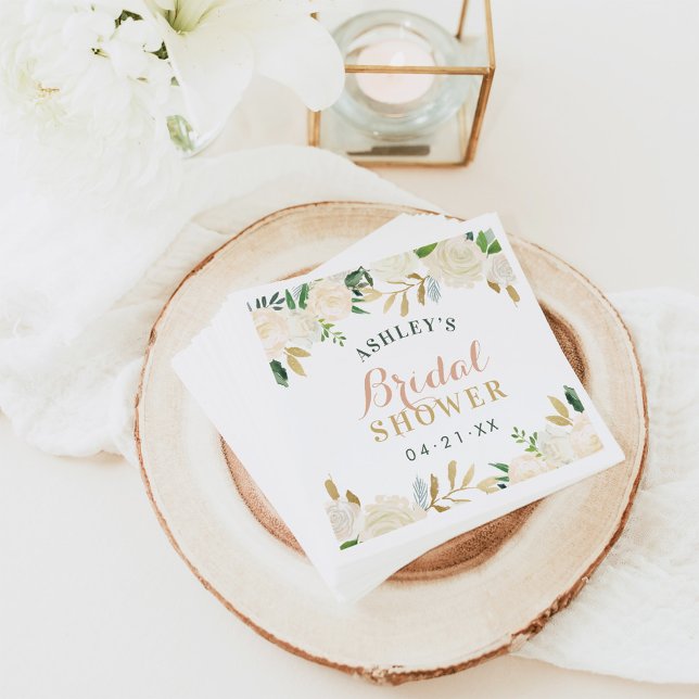 Boho Rosé Guld Blommig Bröllopsfest Bröllop Pappersservett (Skapare uppladdad)