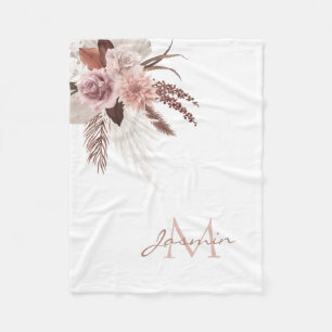 Boho rosé Pampas gräs Floral Monogram Fleecefilt