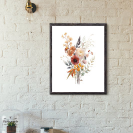 Boho Rose Peach Gul Blå Beige Blommig Botanisk Poster