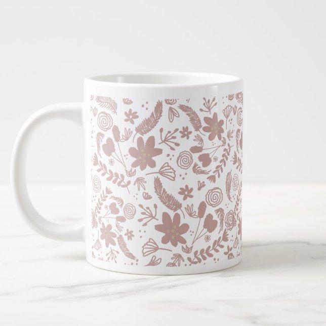 Boho Rosé Rosa Botanisk Grönska Jumbo Mugg (Vänster)