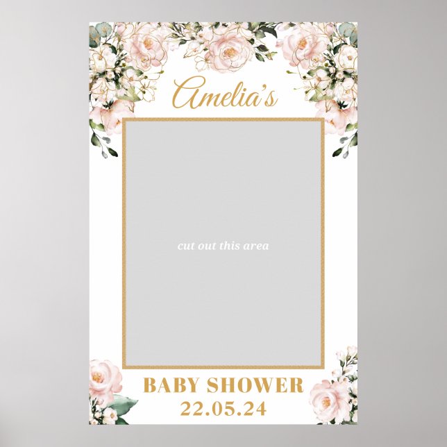 Boho rosenskär blommig guld baby shower fotoproppa poster (Framsidan)