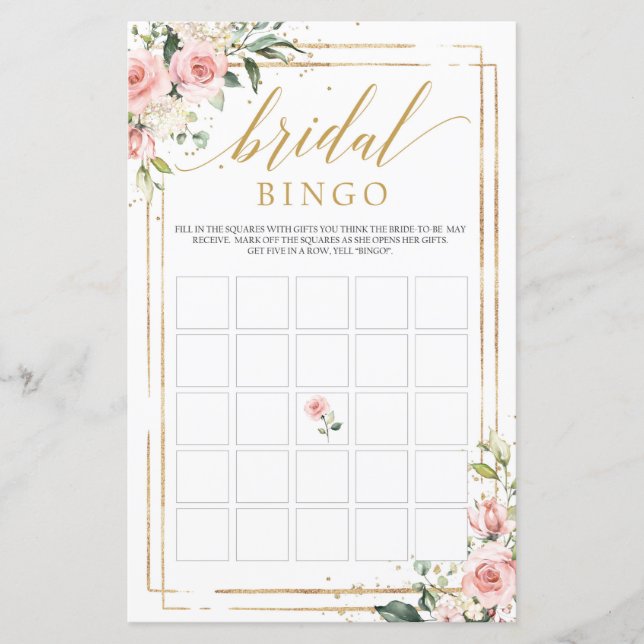 Boho rosenskär blommig guld ram bingo spel (Framsida)