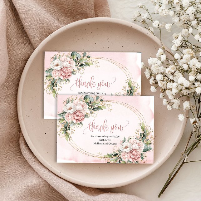 Boho rosenskär blomster grönska tackkort tack kort (Boho Blush Pink Floral Greenery Thank You Card)