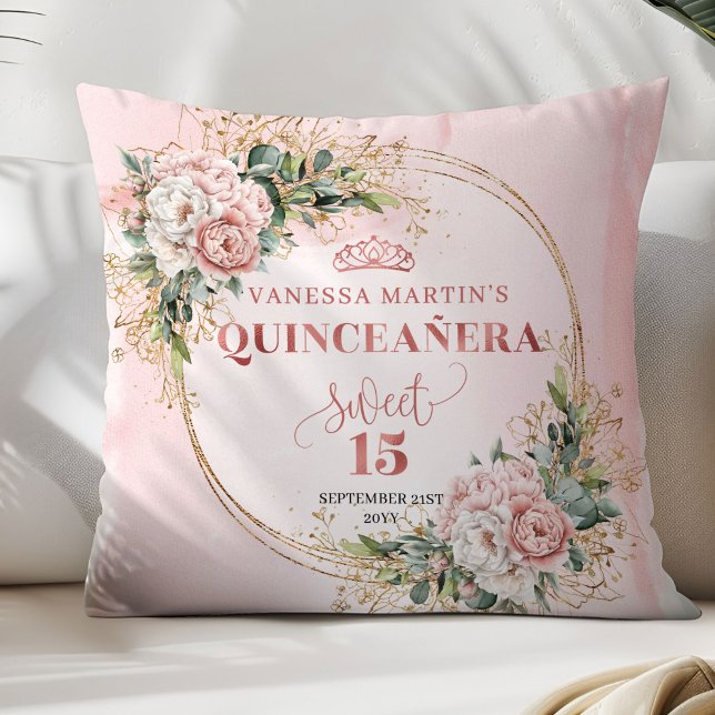 Boho rosenskär rosa blommig eukalyptus Bästa gåva  Kudde (Blush Pink Floral Eucalyptus Best Gift Quince Pillow)