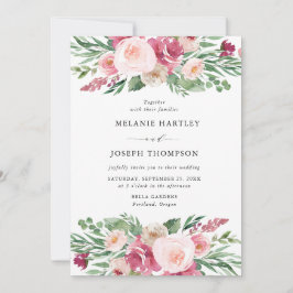 Boho Rosenskär & Rosa Vår Vattenfärg Blommig Bröll Inbjudningar