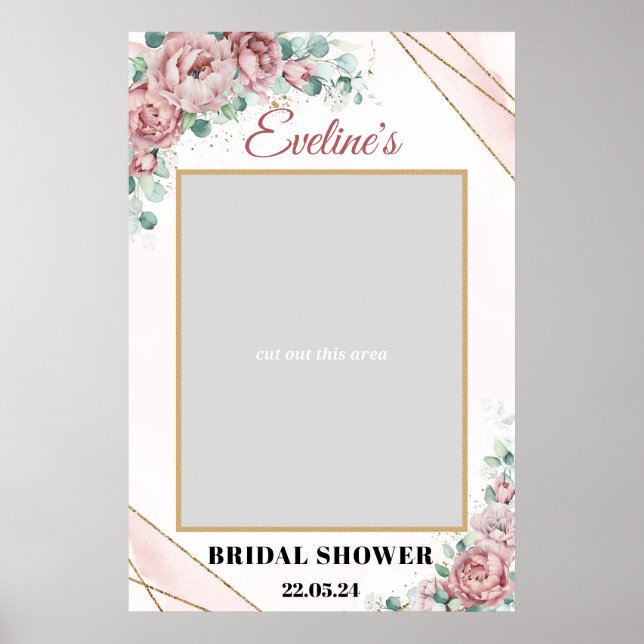 Boho rosenskära blommig guld bröllopsfest foto rek poster (Framsidan)