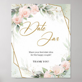 Boho rosenskära blommor grönska guld Datum kruksky Poster