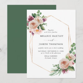 Boho Rosenskärhet & Lila Vår Blommig Bröllop Inbjudningar