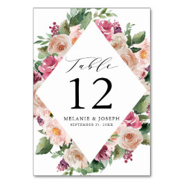 Boho rosenskift & rosa vårens vattenfärg blommande bordsnummer