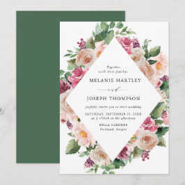 Boho Rosig & Rosa Vårblomma Bröllop Inbjudningar