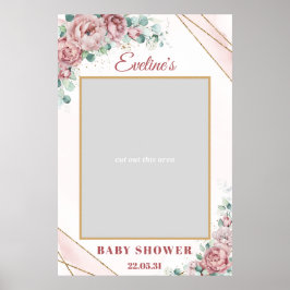 Boho rosor i pastellrosa med guld baby shower foto poster
