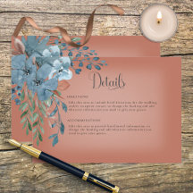 Boho Rost & Blå Blommig Bröllopsinformationskort