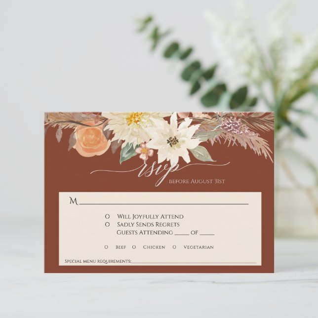 BOHO Rost Jordnära Höst Blommig Pampasgräs Bröllop OSA Kort (Stående Fram)