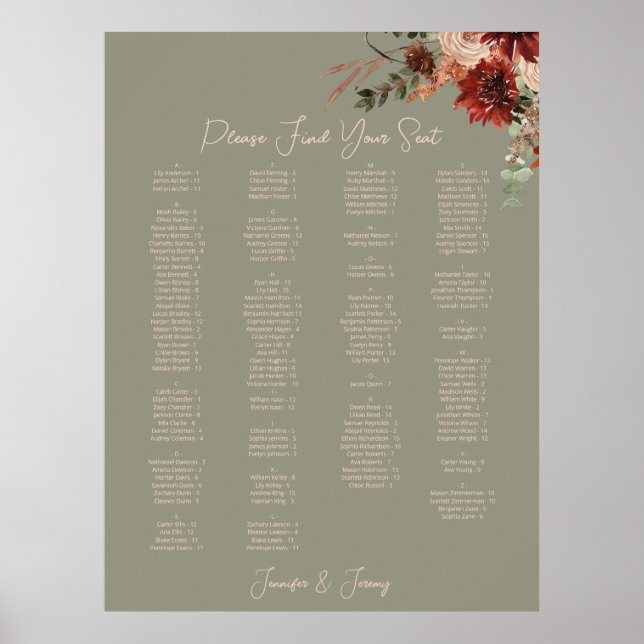 Boho Rost Neutral Höst Blommig Grön Bröllopsstol Poster (Framsidan)