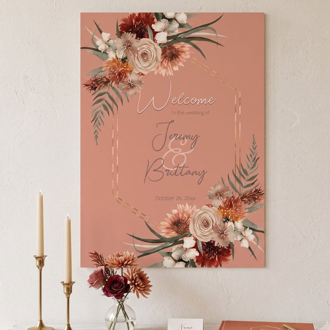 Boho Rost & Neutral Höst Blommig Peach Rost Ram Poster (Skapare uppladdad)