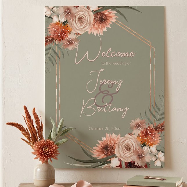 Boho Rost & Neutral Höst Blommig Salvia Grön Ram Poster (Skapare uppladdad)