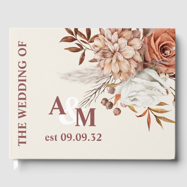 Boho Rost Terrakotta Torkade Fläkta Blommor Bröllo Gästböcker (Framsida)