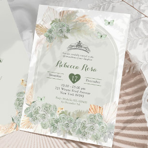 Boho Royal Krona Sage Grönt Princess Quinceañera Inbjudningar