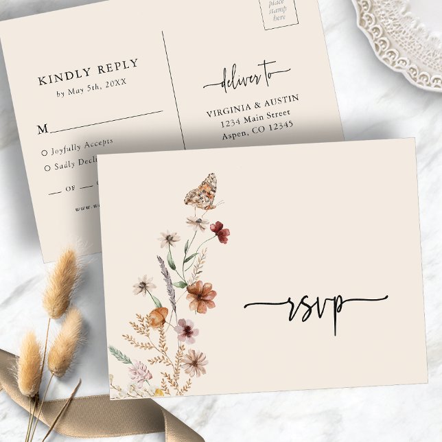 Boho RSVP Bröllop Bröllopskort Vykort (Boho RSVP Wedding Postcard
)