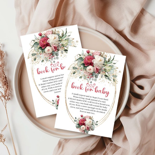 Boho Ruby Red Burgundy Greenery Book Request Card Tilläggskort (Boho Ruby Red Burgundy Greenery Book Request Card)