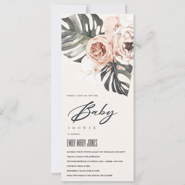 BOHO  RUST BLOMMIGT MONSTERA BABY SHOWER INBJUDNINGAR (Framsida)