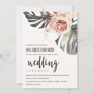 BOHO RUST BLOMMIGT MONSTRERA LÖV WEDDING INVITE TACK KORT