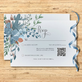 Boho Rust & Blue Blommigt Bröllop White QR-kod OSA Kort