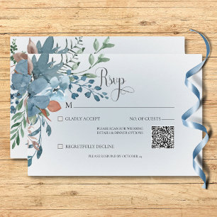 Boho Rust & Blue Blommigt Bröllop White QR-kod OSA Kort