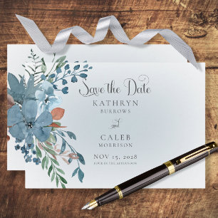 Boho Rust & Blue Blommigt Spara datumkortet Datumet