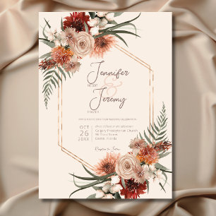 Boho Rust & Cream Fall Blommigt Bröllop Inbjudningar