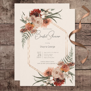 Boho Rust & Cream Fall Blommigt Möhippa Inbjudningar