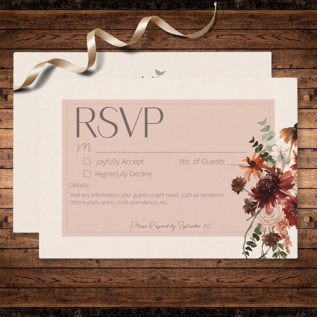 Boho Rust & Cream Höst Floral Inget Middag OSA Kort (Boho Rust & Cream Fall Floral No Dinner RSVP Card)