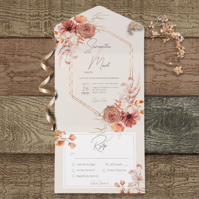 Boho Rust Fall Blommigt på Cream Dinner (Skapare uppladdad)