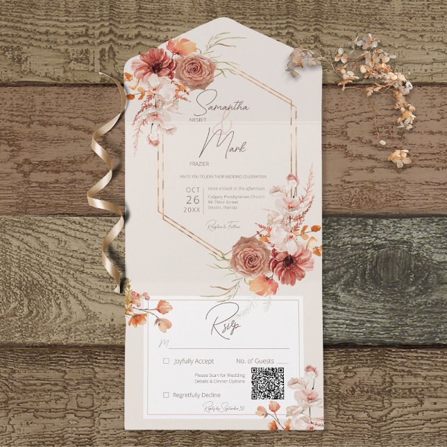 Boho Rust Fall Blommigt på Cream QR-koden (Skapare uppladdad)