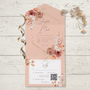 Boho Rust Fall Blommigt på Peach QR-kod