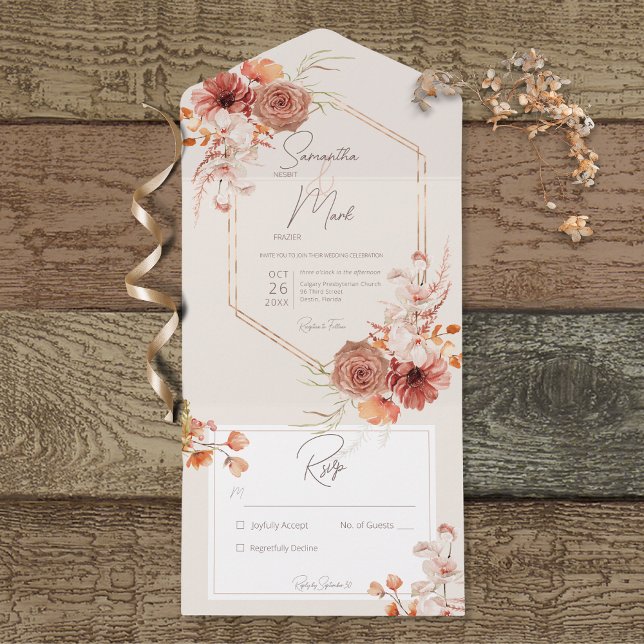 Boho Rust Fall Blommigt Ram på Cream No Dinner (Skapare uppladdad)
