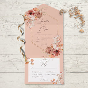 Boho Rust Fall-Blommigten på persikomiddag