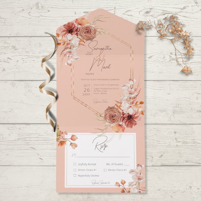 Boho Rust Fall-Blommigten på persikomiddag (Skapare uppladdad)