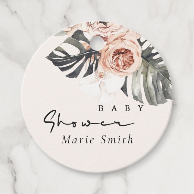 BOHO RUST  MONSTERA BLOMMIGT BABY SHOWER GÅVOR ETIKETTER (Framsida)