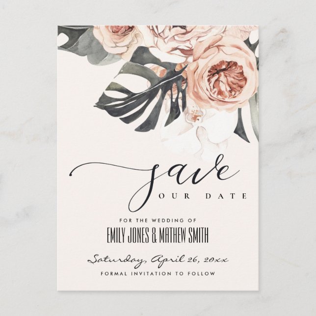 BOHO RUST MONSTERA WATERFÄRGER FLORAN DATUM SPARA MEDDELANDE VYKORT (Framsida)