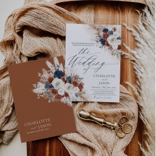Boho Rust Navy Bröllopsinbjudan Kort