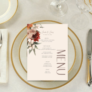 Boho Rust & Neutralt Cream Fall Blommigt Bröllop Meny