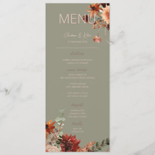Boho Rust & Neutralt Fall Blommigt Bröllop III Meny
