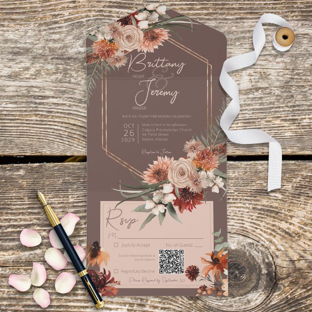 Boho Rust & Neutralt Fall Blommigt Brown QR-kod (Skapare uppladdad)